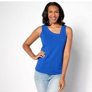 NWT Attitudes by Renee Women’s Blue Jersey Asymmetrical Neckline Tank Top - M